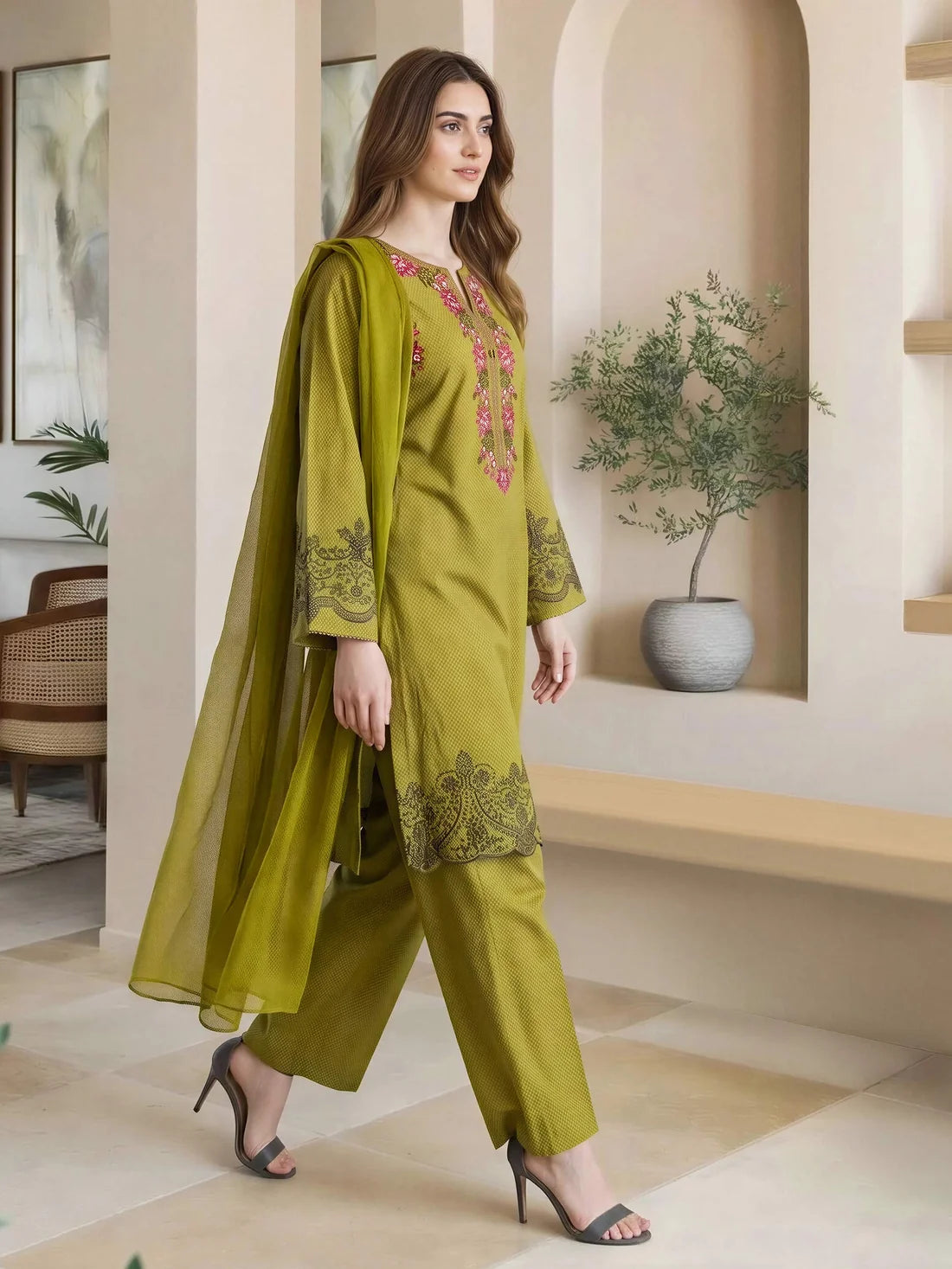 3 Piece Lawn Suit- Embroidered (Pret)