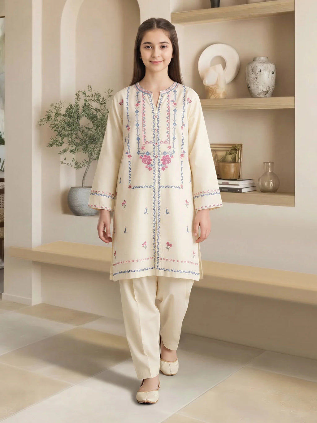 2 Piece Lawn Slub Suit- Embroidered (Pret)