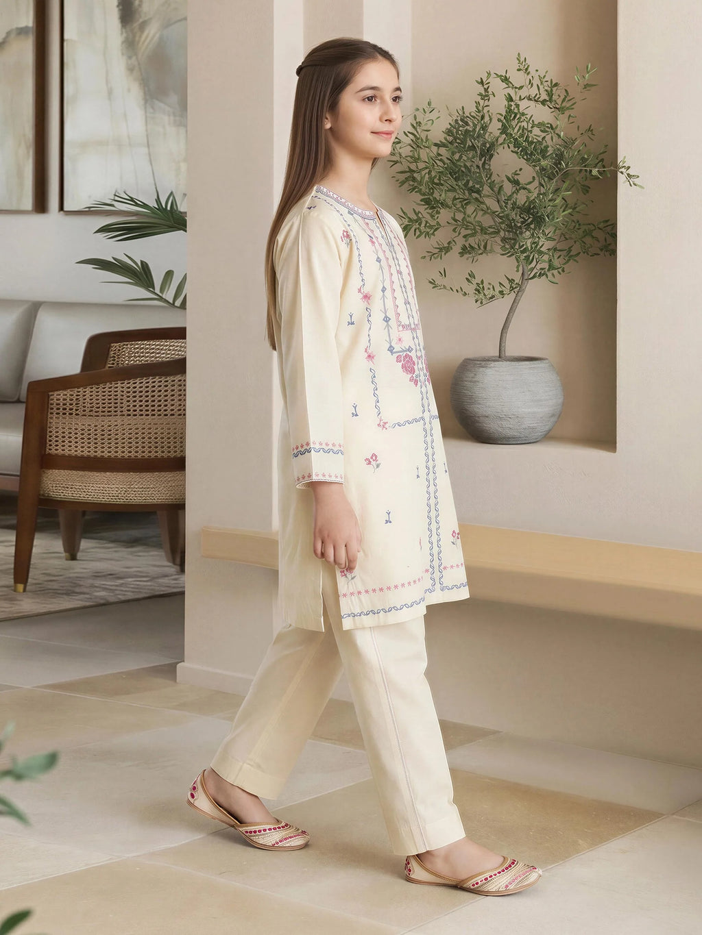 2 Piece Lawn Slub Suit- Embroidered (Pret)